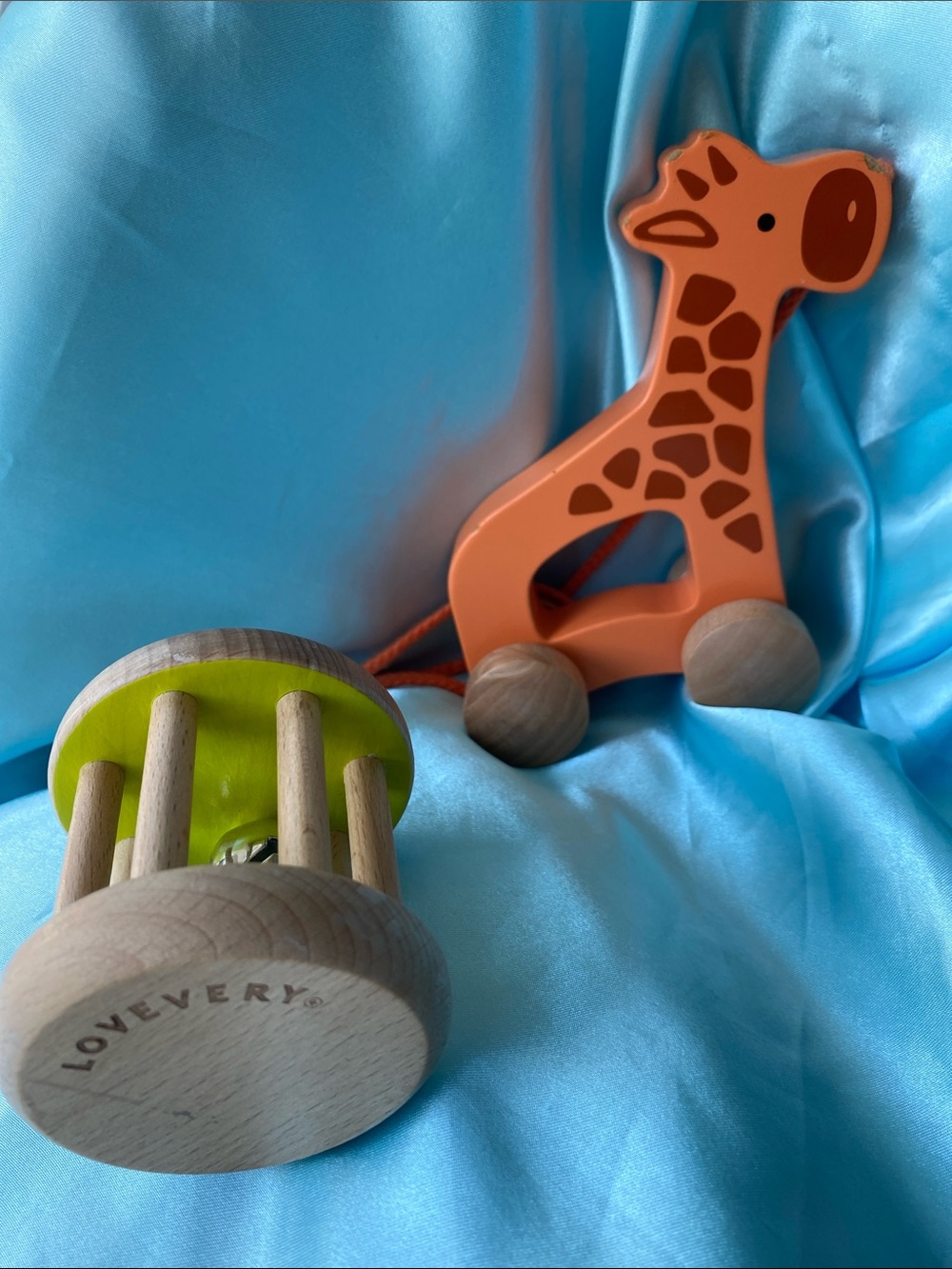 Wooden Hape Pull-Along Giraffe Toy & Lovevery Educational Rattle toy